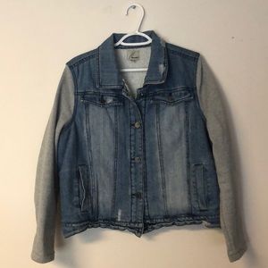 Denim Jacket with gray sleeves